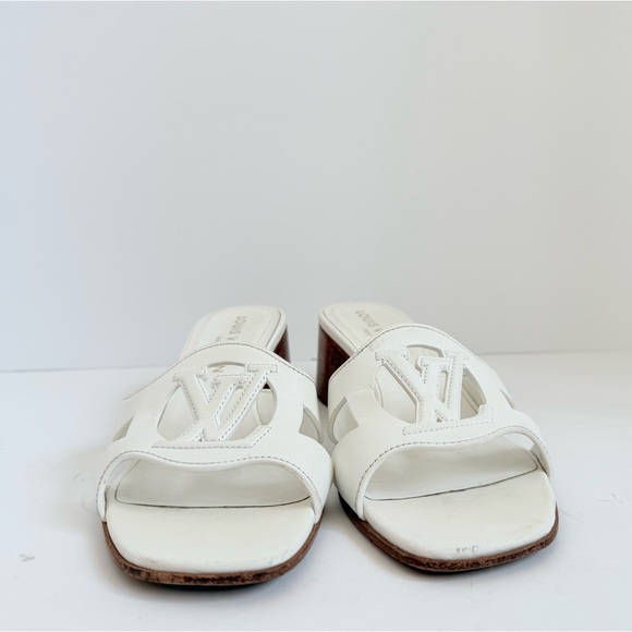 Louis Vuitton Isola LV Logo Mule Sandals White Leather Block Heel Slides EU 38.5 - Picture 4 of 11